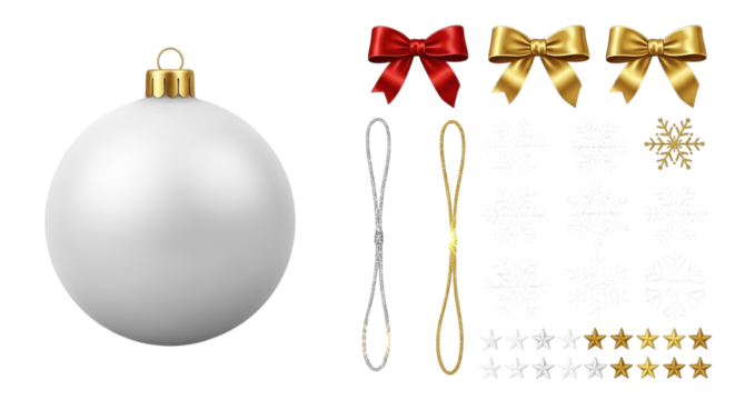 Christmas and winter holiday elements collection with ornament, bows, snowflakes