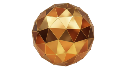 Golden geometric sphere with triangular facets, elegant and luxurious 3d render.