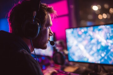  Streamer interacting with chat, bright lighting, cybersport vibe. High quality photo