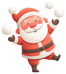 Fototapeta premium Santa Claus joyfully juggling snowballs during the winter season in a festive isolated on transparent background.