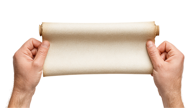 Hands Holding Open Scroll: Empty Parchment for Text or Message