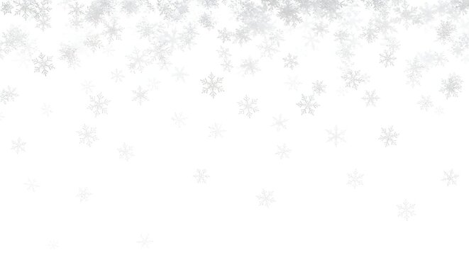 Abstract white and grey geometric shapes falling like snow on a clean white background