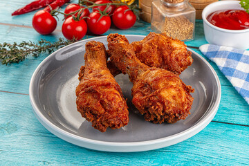 Crispy fried chicken drumsticks leg