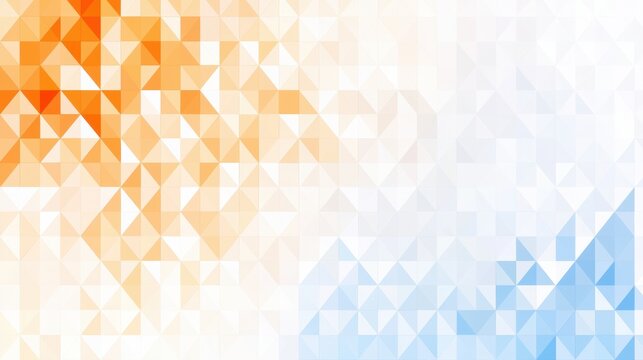 A geometric pattern of triangles in orange, blue, and white.