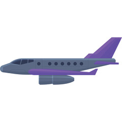 Gray Private Jet With Purple Accents Isolated On White Background Flat Design Pixel Art Style Illustration