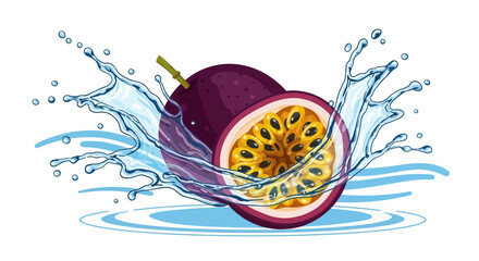 Fresh Passion Fruit Floating In Water With A Beautiful Splash Illustration