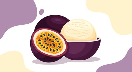 Fresh Passion Fruit Ice Cream Dessert With Colorful Background And Delicious Taste
