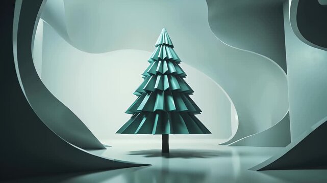 Abstract Christmas tree shape in minimalist design with teal color  
