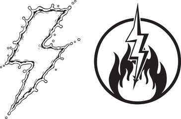 Vector illustration featuring two unique lightning bolt graphics, splash and flame