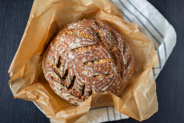 Close-up of whole wheat sourdough bread