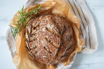 Close-up of whole wheat sourdough bread