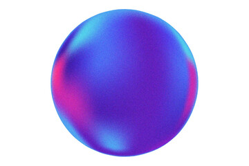 Abstract blue neon glowing gradient sphere with grain texture, isolated dusty texture round shape PNG. Iridescent smooth noise design element, transparent background. Aesthetic decoration.