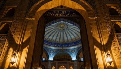 Obraz premium Interior of the Alabaster Mosque in Cairo Egypt with golden accents and beautiful architecture
