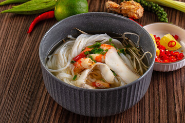 Vietnamese soup Pho with seafood