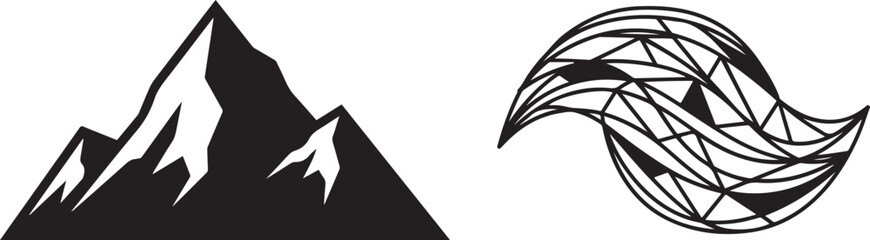 Stylized Mountain Peaks and Abstract Geometric Wave Vector Graphics
