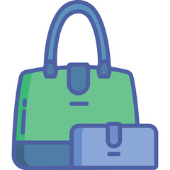 Green Handbag And Blue Wallet With Dark Blue Outline And Accents On Transparent Background Icon Style