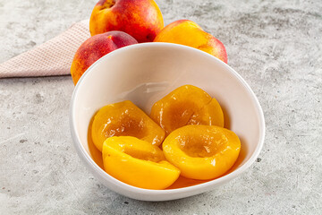 Sweet juicy canned peaches dessert