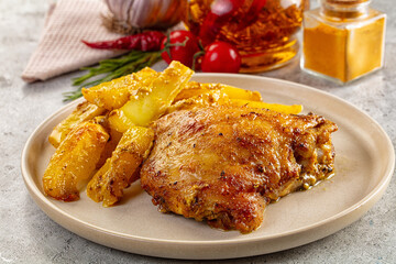 Baked chicken thighs with potatoes
