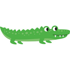 Green cartoon alligator with pixelated detail and white background for children's illustrations or educational content