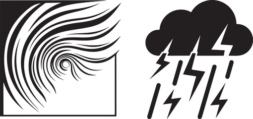 Black and White Abstract Swirl and Thunderstorm Weather Vector Graphics
