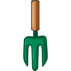 Green Garden Hand Fork With Wooden Handle Isolated On Transparent Background