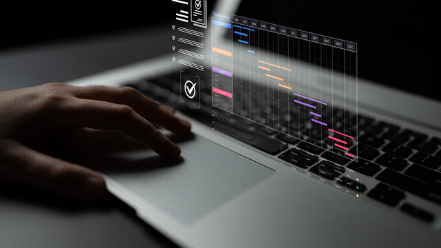 A project management dashboard for business. The interface features a Gantt chart to visualize the project timeline, task scheduling, and overall progress for efficient workflow. Fermion