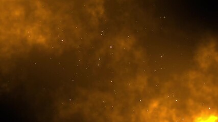 Dark cosmic scene with swirling nebula of golden stardust particles on black background. - Powered by Adobe