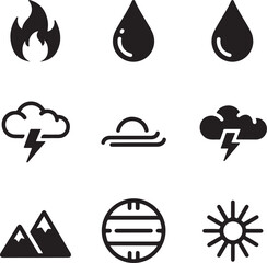 Minimalist Nature and Weather Icon Set in Black and White