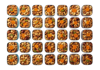 Grid of preserved food jars isolated on transparent background