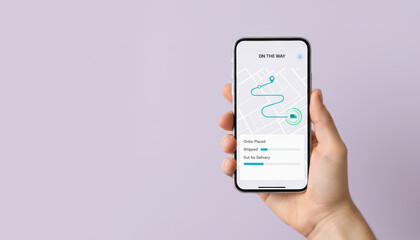 Delivery tracking on smartphone for one person and e commerce order en route