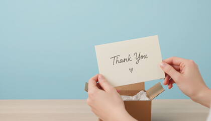 Thank you card, delivery, one, person, e commerce, gratitude note, small box