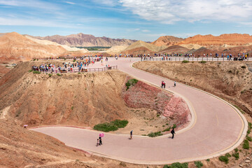Curved Path and Viewing Platform at Zhangye Danxia Rainbow Mountains, China