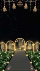 Wedding Sangeet Invitation Black and Gold Decorative Indian Blank Card Background