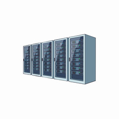 Obraz premium Cartoon vector drawing of several server racks.