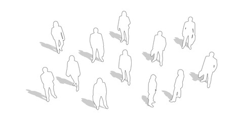 CAD Drawings. Top view of outline teacher standing or walking isolated on white background. Vector illustration.