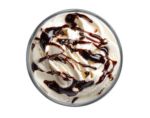 Vanilla Ice Cream with Chocolate Sauce isolated on a transparent background
