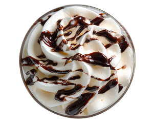 Cream dessert with chocolate drizzle isolated on a transparent background 1