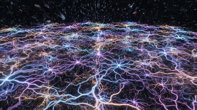 Expanding neuron network with electric impulse. Digital visualization of brain activity and deep learning concept.