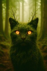 A cat with green leaves on its head