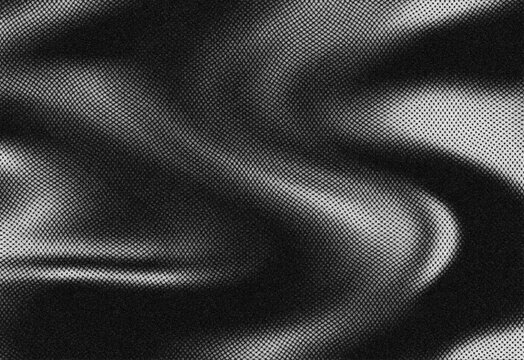 Monochrome abstract liquid wave pattern with a distinctive halftone dot texture, ideal for sleek graphic design backgrounds, contemporary digital art, and elegant visual content