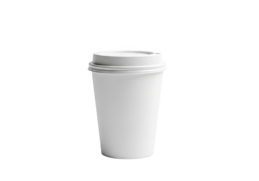 White disposable coffee cup with lid isolated on transparent background