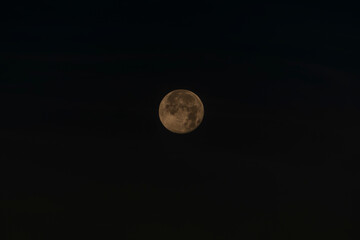 A close-up of the full moon in the dark night sky