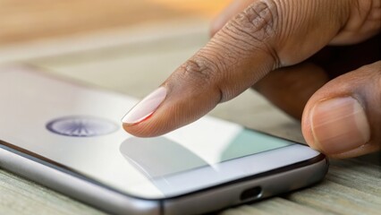 Fototapeta premium Indian startup community concept shown by hand using smartphone with fingerprint authentication technology for secure access