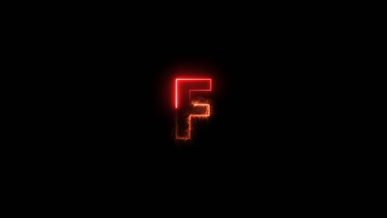 Letter F neon bright red color 4k illustration. Abstract motion F in footage.