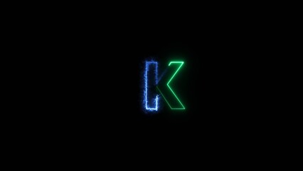 Letter K neon bright red color 4k illustration. Abstract motion K in footage.