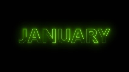 Bright neon lines January text lime green color 4k illustration. January 1 Month 4k illustration.