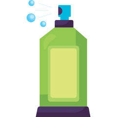 Green Spray Bottle With Blue Mist And Bubbles Isolated On White Background Clean Simple Graphic Design