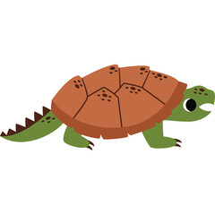 Green Turtle With Brown Shell Walking In Profile On A Transparent Background A Cute Cartoon Illustration