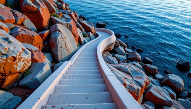 Seamless Staircase Mystical Coastal Landscape - Powered by Adobe