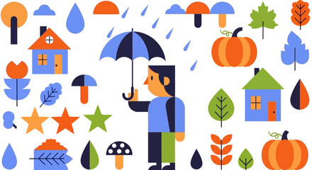 Fall Icons A Colorful Collection of Autumnal Elements